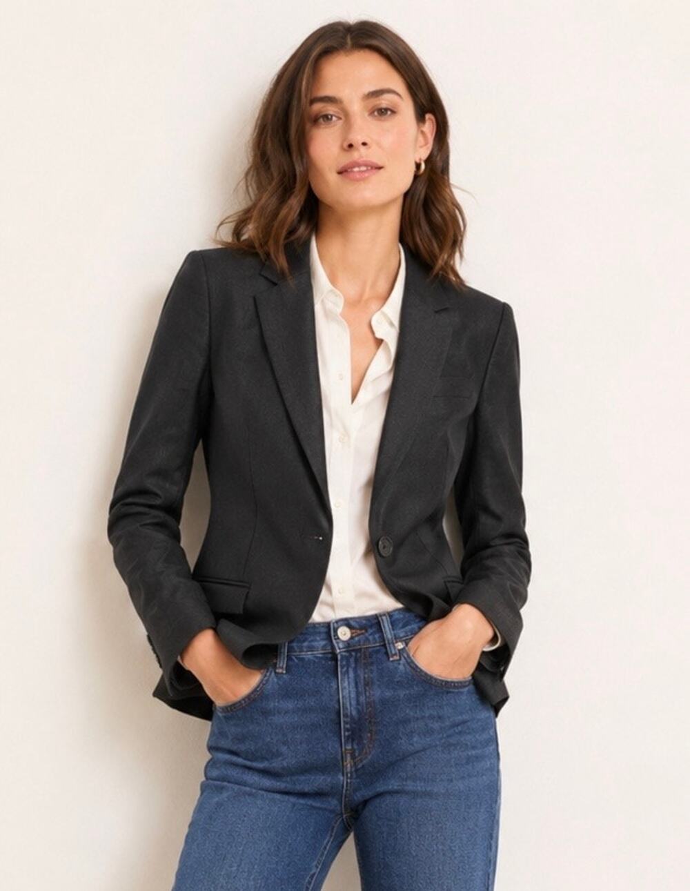 J Crew Super 120's Wool Black Blazer Suiting Jacket Career bi stretch Classic, 2